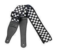 BestSounds Checkerboard Guitar Strap, Genuine Leather Ends Guitar Shoulder Strap ,Suitable For Bass, Electric & Acoustic Guitars (Black and White Checkered)