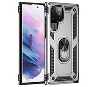 BestST Cover per Samsung Galaxy S22 Ultra,+ Vetro Temperato, Custodia Antiurto Armor Cover a 360°Girevole Ring Hybrid Bumper TPU Case Grado Militare Protettiva Shell,Argento