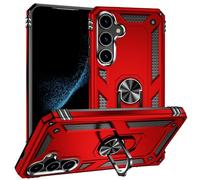 BestST Cover per Samsung Galaxy S24 5G 6.1" + Vetro Temperato, Heavy Duty Custodia Antiurto Grado Militare 2 in 1 Hybrid Armor Hard Custodie Ring Supporto Case,Rosso