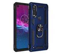 BestST Scocca Motorola Moto P40 Power/One Action Supporto Anello in Metallo Rotante 360° & 180° Custodia protettiva Slim Soft TPU/PC, compatibile con supporto magnetico per auto, blu