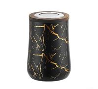Besttoolifes Barattolo per caffè, in acciaio inox, contenitore ermetico con coperchio in legno, finestra in vetro, cucchiaio per tè, zucchero, noci, riso, organizer da cucina (nero e oro)