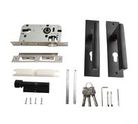 Besttoolifes Black Space - Maniglia per porta in alluminio, set con serratura a mortasa e chiavi, chiusura silenziosa anti-collisione, reversibile per destra/sinistra