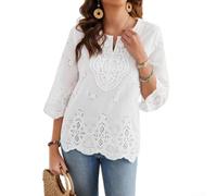 Besttoolifes Camicetta da donna in pizzo con scollo a V e maniche a tre | Moda Poliestere Tunica Per Le Donne Casuale Vacanza Top Primavera Estate Autunno Signore