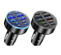 Besttoolifes Caricabatteria da auto USB-C a 10 porte con ricarica rapida PD 65W, display digitale a LED della tensione, protezione intelligente dello shunt, per serie 12-14, Q