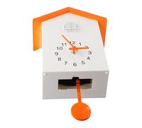 Besttoolifes Orologio a cucù con voci di uccelli e pendolo, moderno orologio da parete per casa, soggiorno, ufficio, decorazione a batteria (bianco + arancione)