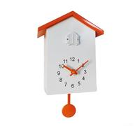 Besttoolifes Orologio a cucù minimalista con suono, alimentato a batteria, con pendolo, per decorazione da parete, casa, soggiorno, cucina, ufficio (bianco + arancione)