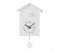 Besttoolifes Orologio a cucù minimalista con suono, alimentato a batteria, con pendolo, per decorazione da parete, casa, soggiorno, cucina, ufficio, colore bianco