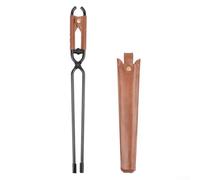 Besttoolifes Pinze per caminetto in acciaio resistente con manico in pelle antiscivolo seghettata sicura e servoassistita a molla per falò da campeggio all'aperto in carbonio per falò (pinze per fuoco