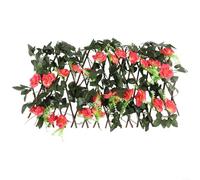 Besttoolifes Recinzione di edera artificiale, siepe da giardino espandibile, con foglie verdi finte, per balcone, cortile, decorazione da parete, altezza regolabile (rosa scuro)
