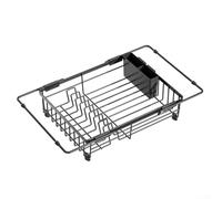 Besttoolifes Scolapiatti espandibile con lunghezza regolabile da 38 a 55 cm, organizer per lavello in ferro nero, grande capacità con design ventilato