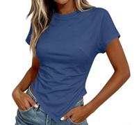 Besttoolifes Top da donna aderente a maniche corte irregolari plissettato | Design aderente, dettaglio in vita plissettato, orlo irregolare, top in poliestere di colore puro per l'uso quotidiano