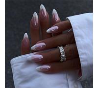Bestvisse French Tip Press on Nails Copertura completa Unghie finte Mandorla media Unghie finte Lucido Nudo Unghie Finte Punta Manicure Forniture
