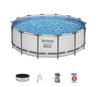 Bestway Piscina fuori terra Steel Pro Max 427x122cm capacità 15.232 L con pompa 5612X grigio chiaro