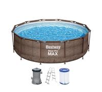 Bestway Piscina, acciaio / PVC, Ø 366 x 100 cm, 9150 L, stampa realistica rattan, con filtro e cartuccia brown