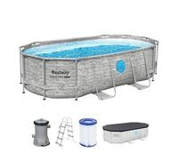 Bestway 56714-7 Set piscina fuori terra ovale Steel Pro MAX Splashview - 4,27 m x 2,50 m x 1,00 m, grigio effetto pietra