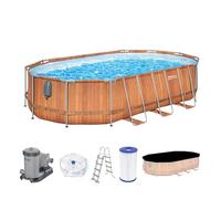 Bestway 56719-7 Set piscina fuori terra Steel Pro MAX Comfort Jet - 6.10 m x 3.66 m x 1.22 m, marrone effetto legno