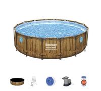 Bestway Piscina Fuori Terra Rotonda Con Struttura In Acciaio Power Steel Swim Vista Series Wood Ø 488 X 122 Cm