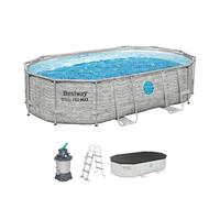 Bestway 56946-7 Set piscina fuori terra ovale Steel Pro MAX Splashview - 4,88 m x 3,05 m x 1,07 m, grigio effetto pietra