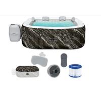 Bestway 6001F Idromassaggio a risparmio energetico Lay-Z-Spa Hollywood Luxe AirJet con luci LED, 4-6 persone, nero effetto marmo