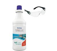 Bestway EcoCloro 10 azioni 1Lt, Ecologico, Non Chimico, Sanificante, Antialghe, Azzurrante con occhialini Anti UV Utilia