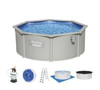 Bestway Hydrium, piscina a parete in acciaio, set completo con impianto di filtraggio a sabbia, Ø 360 x 120 cm, grigio, rotondo