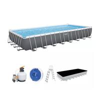 Bestway Piscina Fuori Terra con Telaio Portante Piscina Esterna da Giardino in PVC triplice strato Rettangolare 956x488x132h cm con Pompa a Sabbia da 8.327...