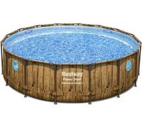 Bestway Piscina Fuori Terra Rigida da Giardino Piscina Esterna Rotonda ø 488xh122 cm con Pompa filtro effetto Legno - 56725 Power Steel Swim Vista Series II
