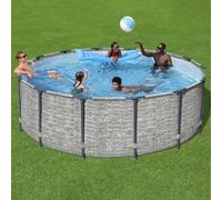 Bestway Steel Pro MAX - Set completo per piscina con pompa filtro, Ø 427 x 122 cm, effetto pietra (grigio crema), rotondo