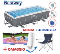 Bestway 56457-5 Set Piscina Fuori Terra Power Steel da 412x201x122 cm, Grigio scuro