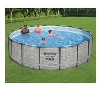 Bestway Steel Pro Piscina tonda mis. 488x122 cm, duraplus, colore effetto rattan, stampa interna realistica in pietra prismatica, filtro a cartuccia, copertura, scaletta
