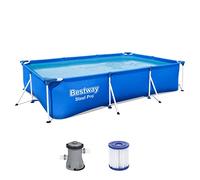 Bestway Piscina quadrata Steel Pro con telaio in acciaio e pompa filtrante, da 300 x 201 x 66 cm, di colore blu