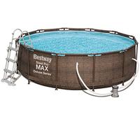 Bestway Power Steel Deluxe 366 x 100 cm, piscina rotonda con robusto telaio in acciaio, set completo, rattan