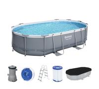 Power Steel 56448 piscina fuori terra Piscina con bordi Piscina ovale 10949 L Blu, Grigio grigio/Blu, 10949 L, Piscina con bordi, Scala, Blu, Grigio, 67,4 kg