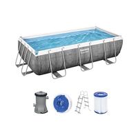Bestway Power Steel Frame Pool Set con pompa filtrante 404 x 201 x 100 cm, effetto rattan (grigio ardesia), quadrata