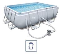 Bestway Power Steel Frame - Set per Piscina Quadrata, con Pompa Filtro a Cartuccia, 282 x 196 x 84 cm, Colore: Grigio