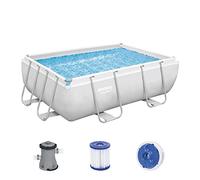 Bestway Power Steel Frame Set Piscina con Pompa Filtro 282 x 196 x 84 cm, Grigio Chiaro
