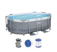Bestway Power Steel Frame - Set piscina con pompa filtro 305 x 200 x 84 cm, colore: Grigio ovale