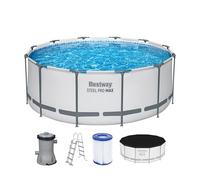 Bestway Steel Pro MAX Frame Pool Set completo con pompa filtro Ø 366 x 122 cm, grigio chiaro, rotondo