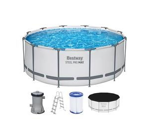 Bestway Steel Pro MAX Frame Pool Set completo con pompa filtro Ø 366 x 122 cm, grigio chiaro, rotondo