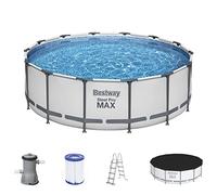 Bestway Steel PRO Max Frame Pool Set Completo con Pompa Filtro Ø 427 x 122 cm, Grigio Chiaro, Rotondo