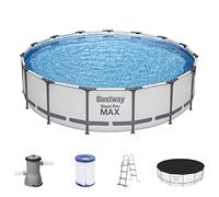 Bestway Steel PRO Max Frame Pool Set Completo con Pompa Filtro Ø 457 x 107 cm, Grigio Chiaro, Rotondo