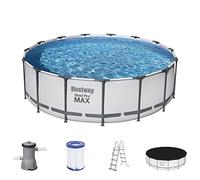Bestway Steel PRO Max Frame Pool Set Completo con Pompa Filtro Ø 457 x 122 cm, Grigio Chiaro, Rotondo