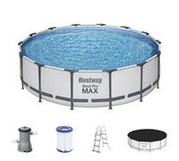 Bestway Steel PRO Max Frame - Set Completo per Piscina con Pompa filtrante, Ø 427 x 107 cm, Colore: Grigio Chiaro