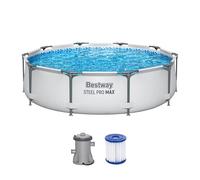 Bestway - Steel Pro MAX, piscina fuori terra, rotonda, set con pompa filtrante, diametro 305 x 76 cm, colore grigio chiaro