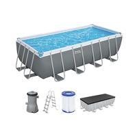 Bestway Steel Pro MAX - Set completo per piscina, 488 x 244 x 122 cm, 11,532 litri, materiale TriTech a 3 strati, pompa filtro 3.028 l/h, scala di sicurezza, telo di copertura, grigio, effetto mosaico