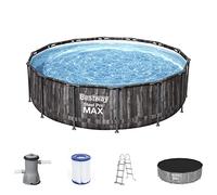 Bestway Steel PRO Max - Set Completo per Piscina con Pompa Filtro, Ø 427 x 107 cm, Effetto Legno (Quercia), Rotondo