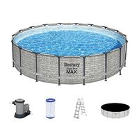 Bestway Steel Pro MAX - Set completo per piscina con pompa filtro, diametro 549 x 122 cm, effetto pietra (grigio crema), rotondo