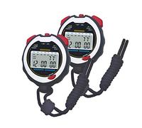 BESTWYA - Cronometro digitale, grande schermo, 10 memorie, Lap Split 2, gruppo di allarmi per allenatori sportivi e arbitri (confezione da 2, pulsante nero e rosso)
