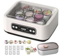 BESTXH Bianca, Yogurtiera con Controllo della Temperatura, Yogurtiera Automatica, con 9 Vasetti in Vetro E Contenitore Interno in Acciaio Inox da 1,6 L, per Yogurt Biologico Fatto in Casa