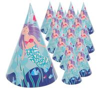 BESTYASH 16 Cappelli di Compleanno a Tema Sirena in Carta, 16 Pezzi, Cappello a Cono Design Colorato Unico, Accessorio Festivo per Feste di Compleanno